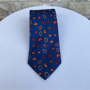 Faconnable 100% Silk Handmade Tie Paisley Print Blue Red Yellow Italy